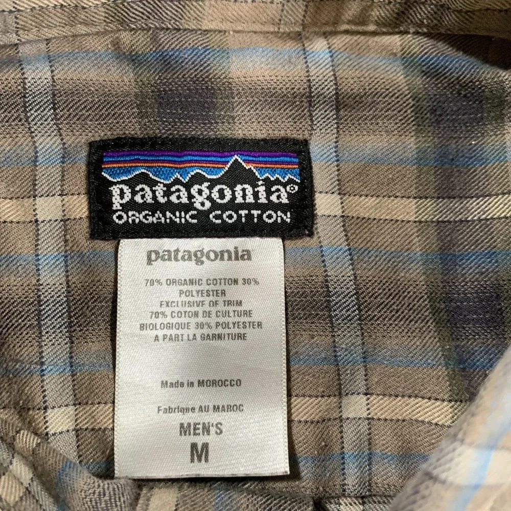 Patagonia Flannel Shirt Mens Medium Organic Cotton Brown Button Up Outdoor